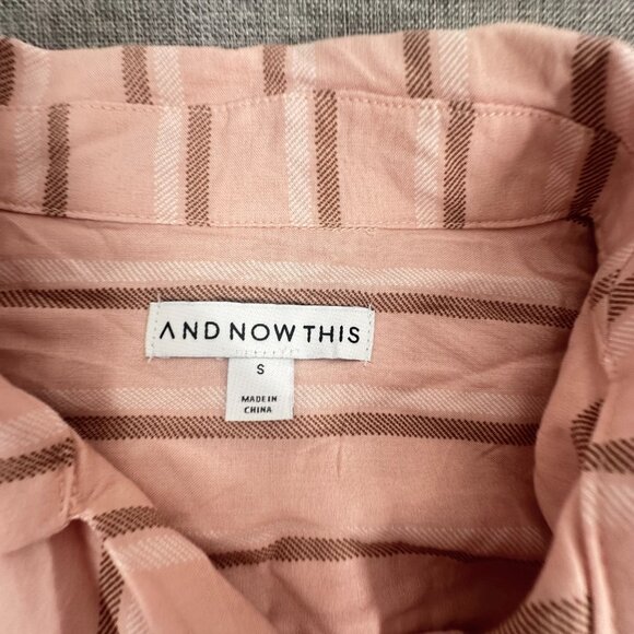 NEW! Mens AND NOW THIS Button Down Shirt Striped Peachy Small Rayon Collared - Picture 3 of 9